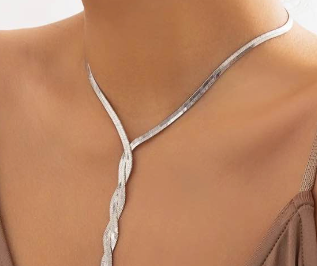 Lariat Snake Chain Braided  Tassel: Silver