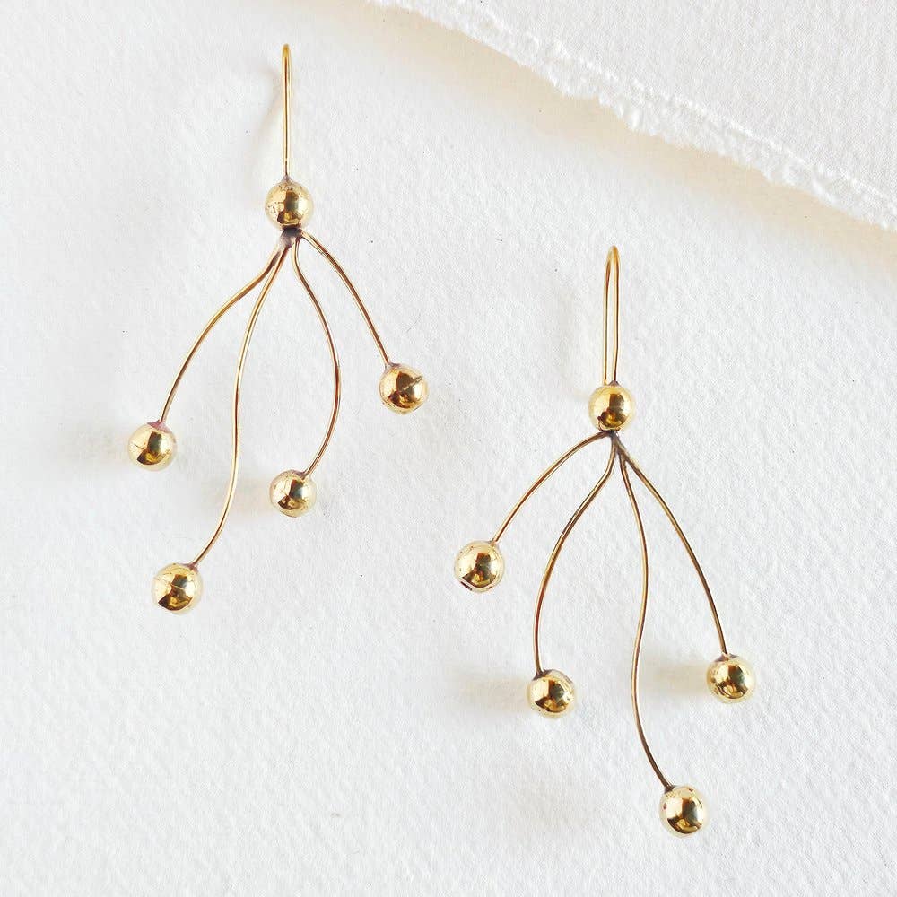 Brass Gold bead Pearl spheres chandelier Earrings