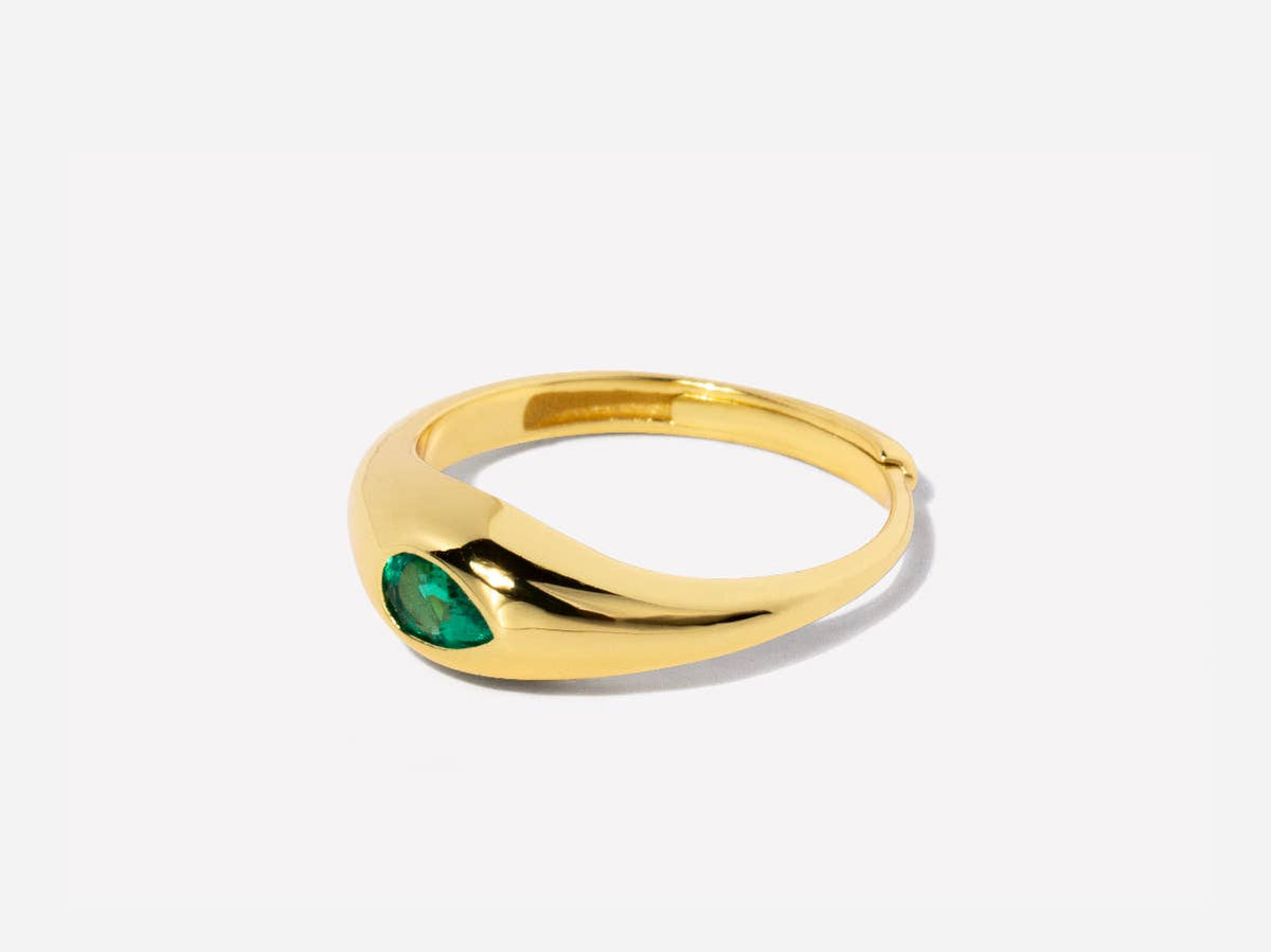 Pear Shaped Emerald 14k Gold Adjustable Ring: