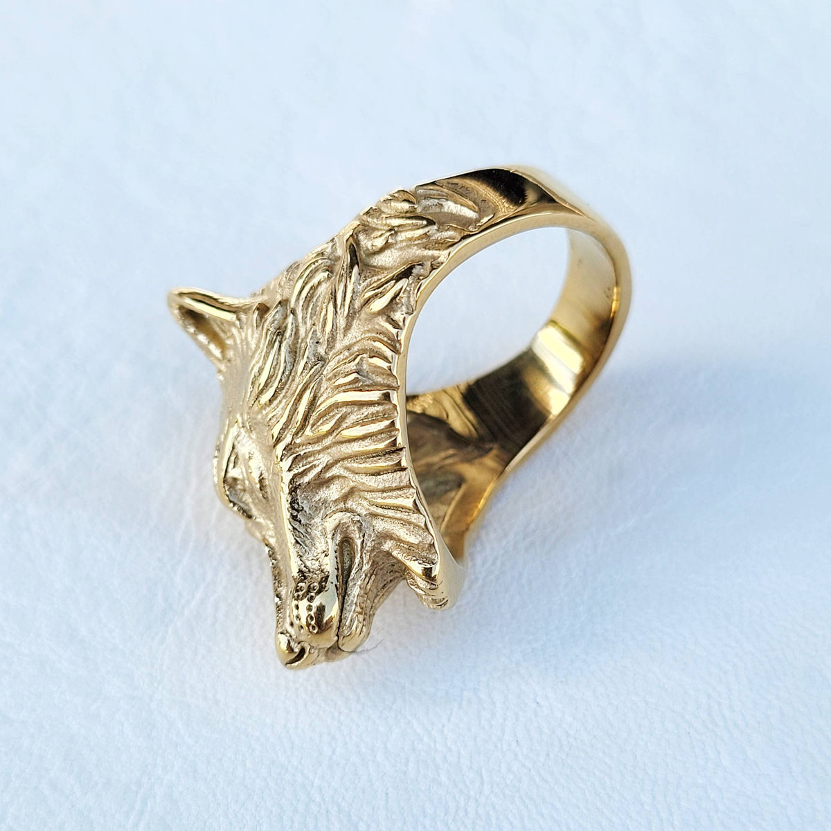 Wolf dog fox canine animal ring gold plated bold