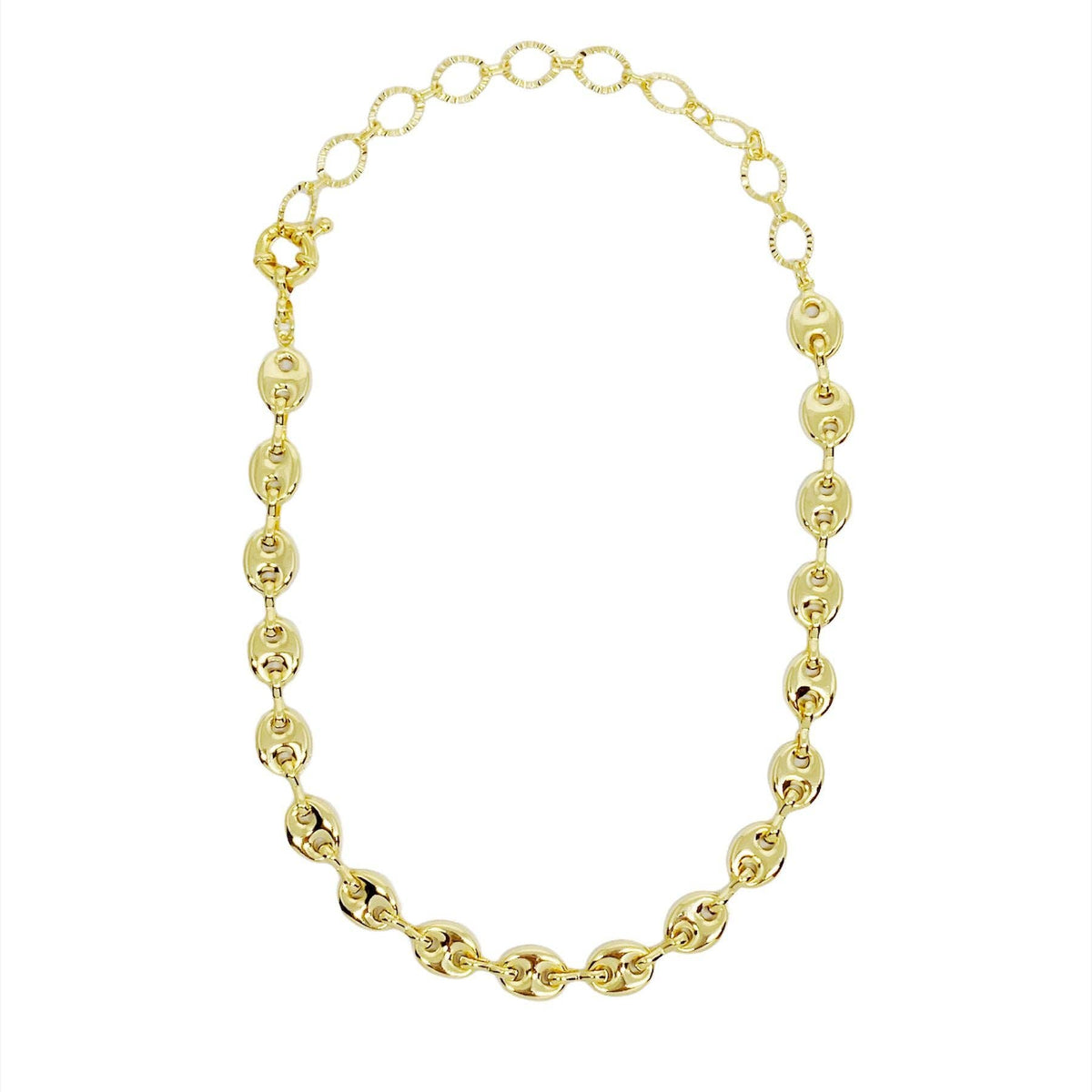 18k Gold Filled Puffy Mariner Choker Featuring Unique Chain Extender