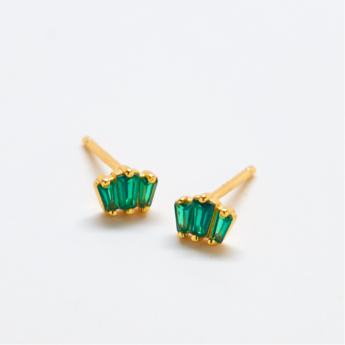 Green Trio Baguette Gold Vermeil Stud SINGLE