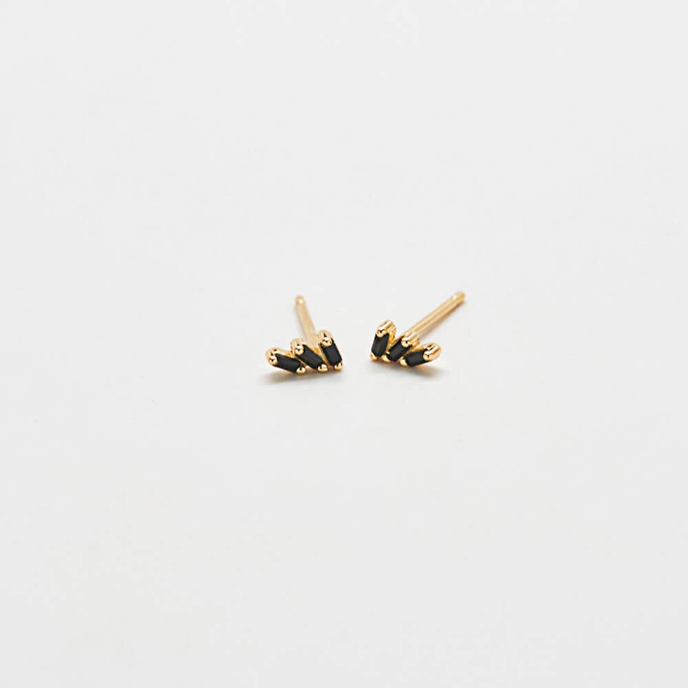 Black Triple Baguette Gold Vermeil Geometric Stud Earring