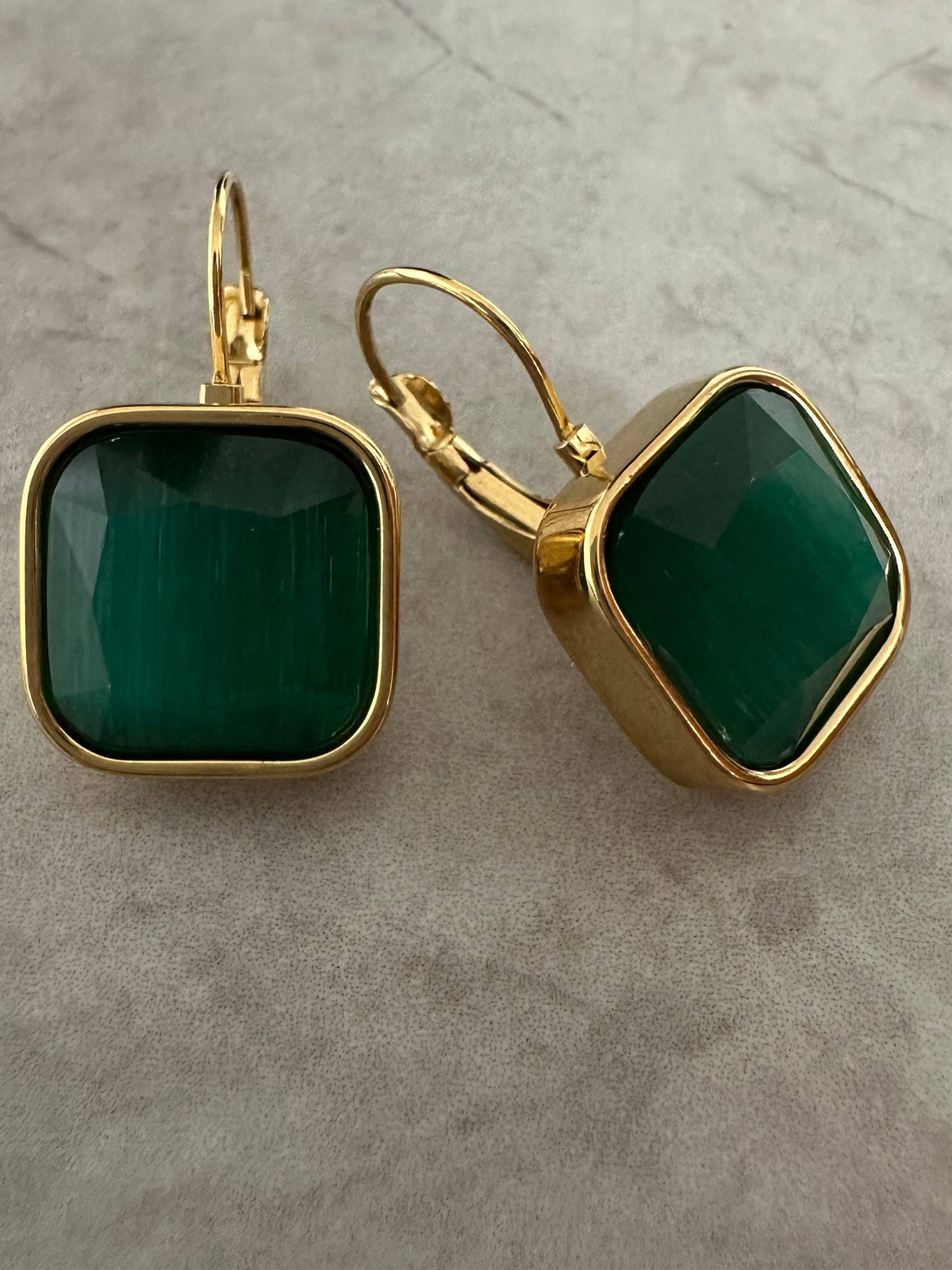 Square Stone Earrings Green