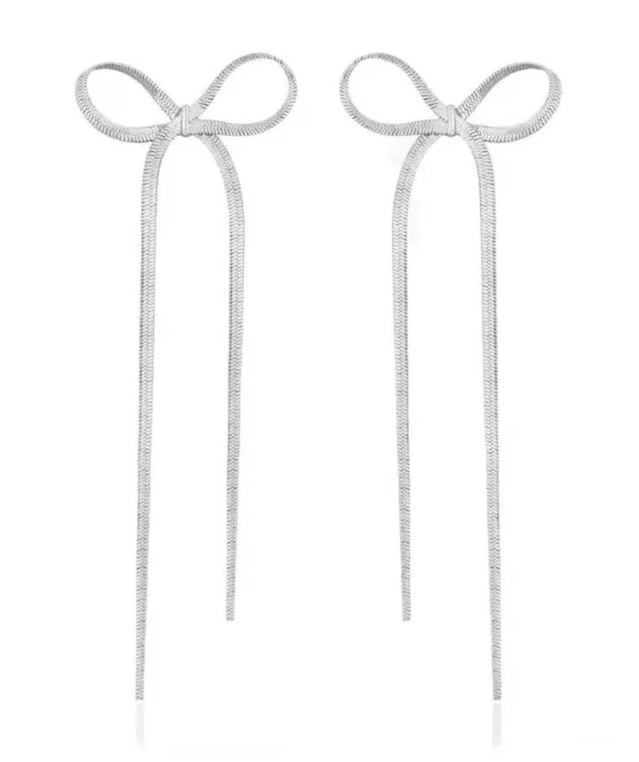 Bow Earrings- Snake Chain Wheat Pattern articulated Earring: Silver