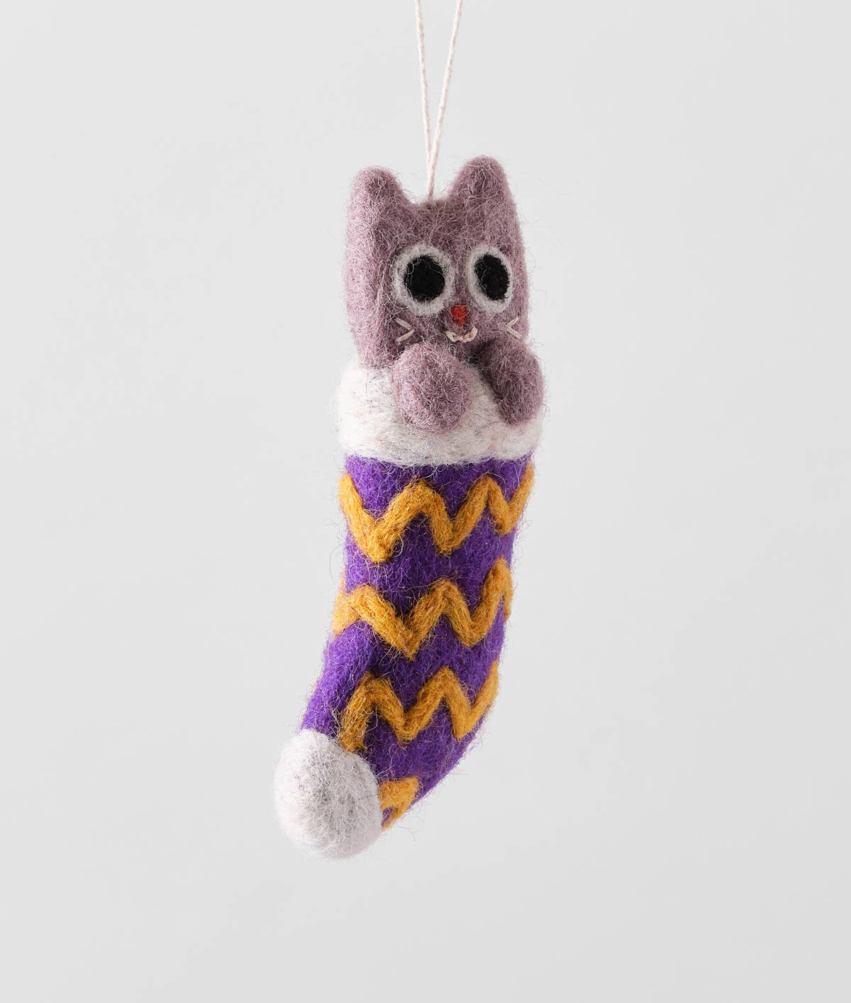 Handmade Felt: “Viv” Cat in Stocking Ornament