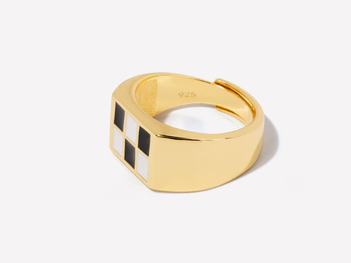 Checkered Black and White Enamel Ring