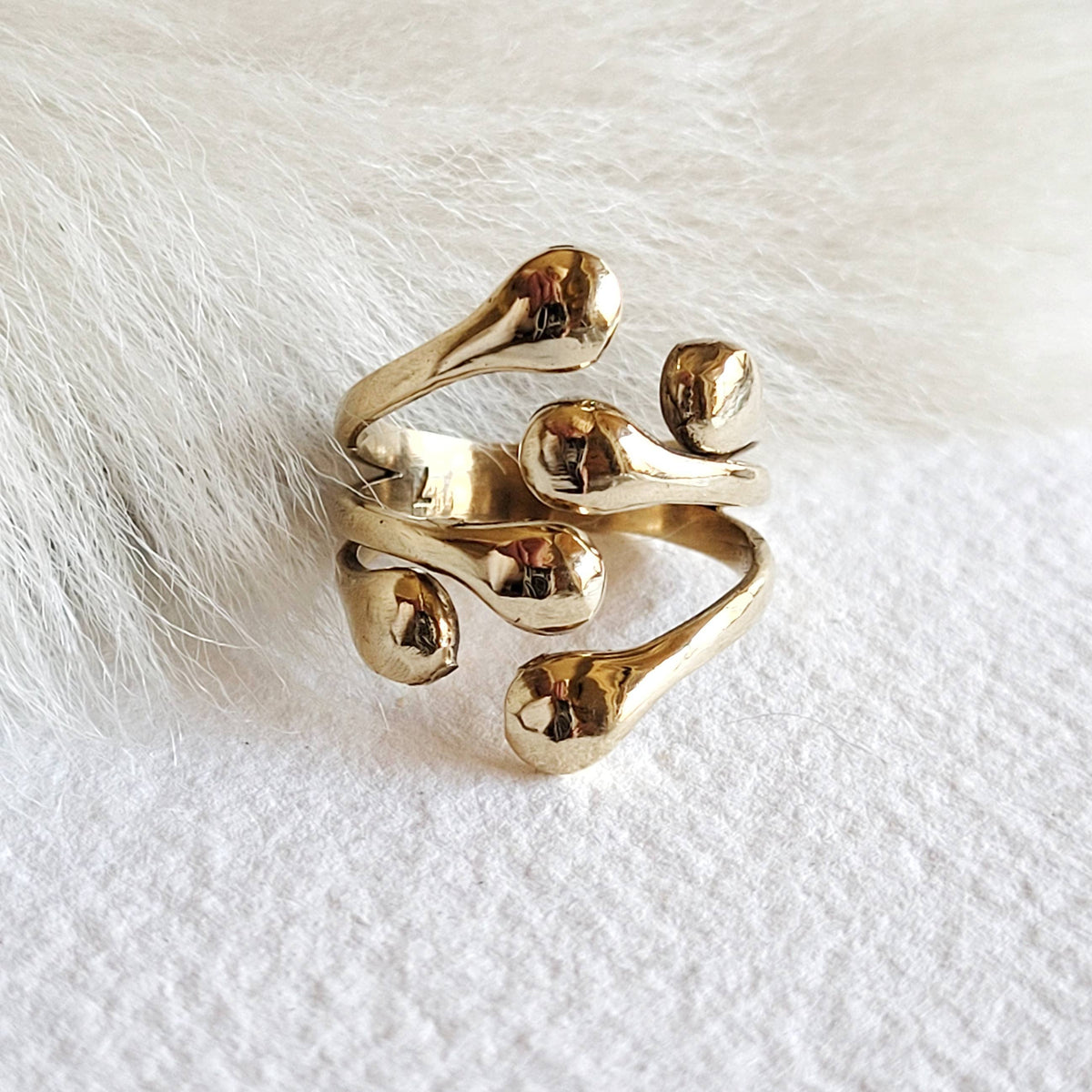 Brass or silver ring molten cluster handmade: Brass / 6 orb