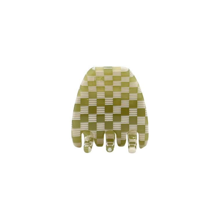 Mini Hair Claw Clip — Olive Checker