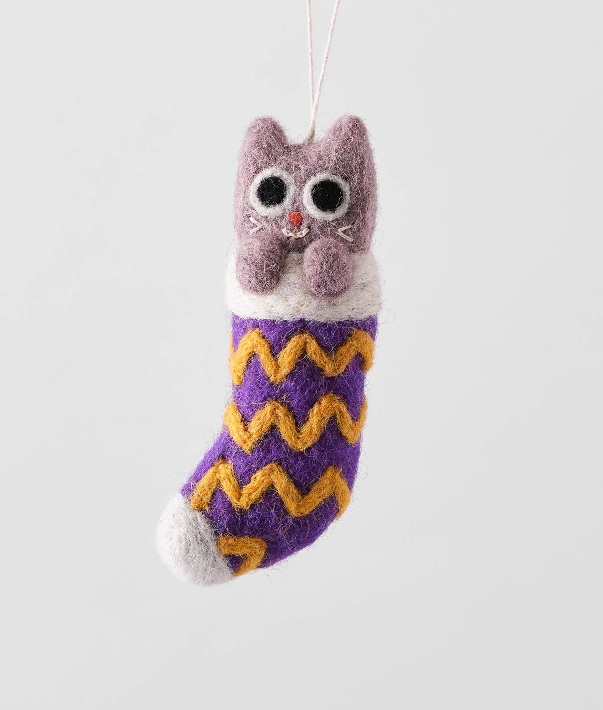 Handmade Felt: “Viv” Cat in Stocking Ornament