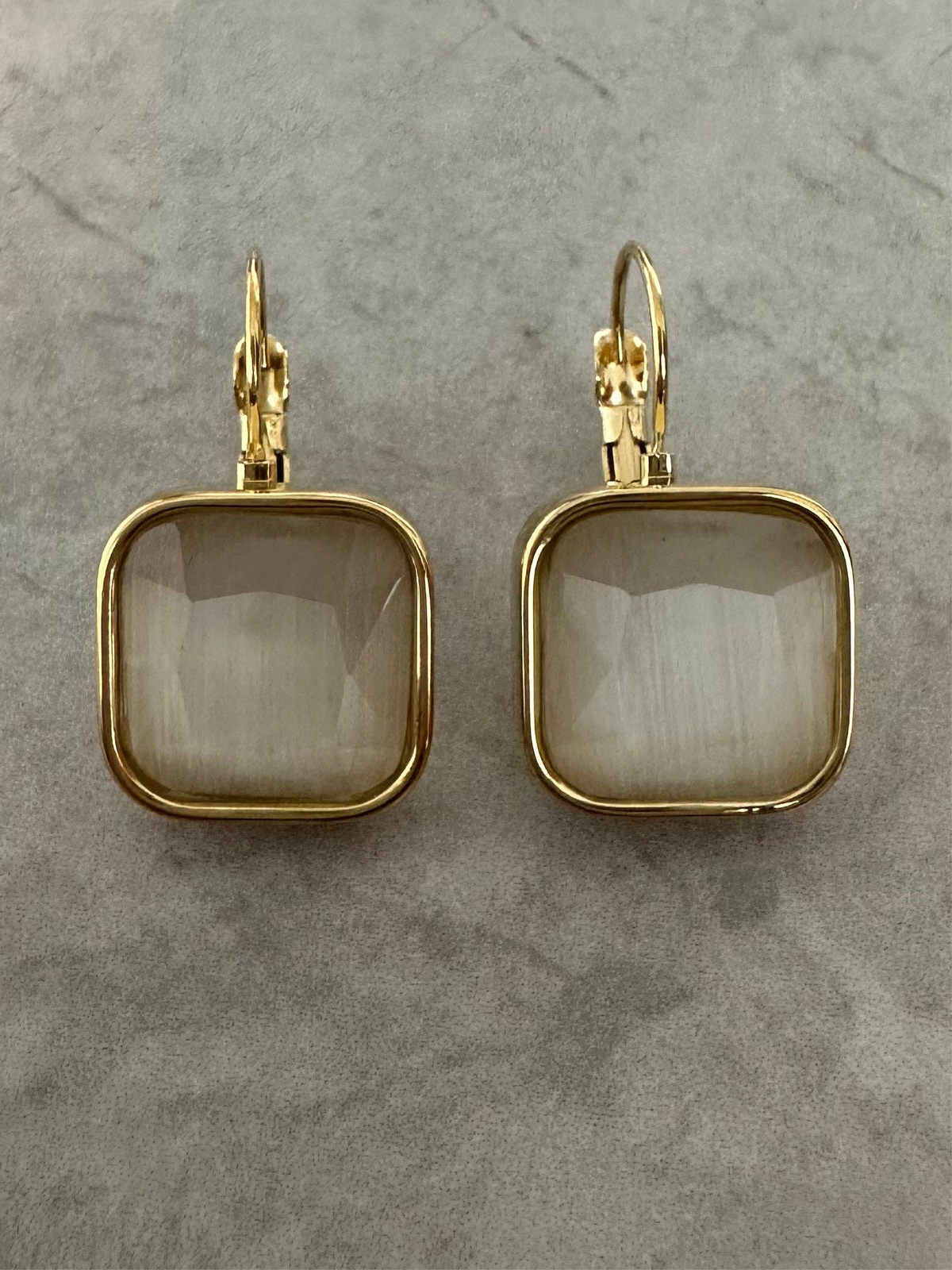 Square Stone Earrings White