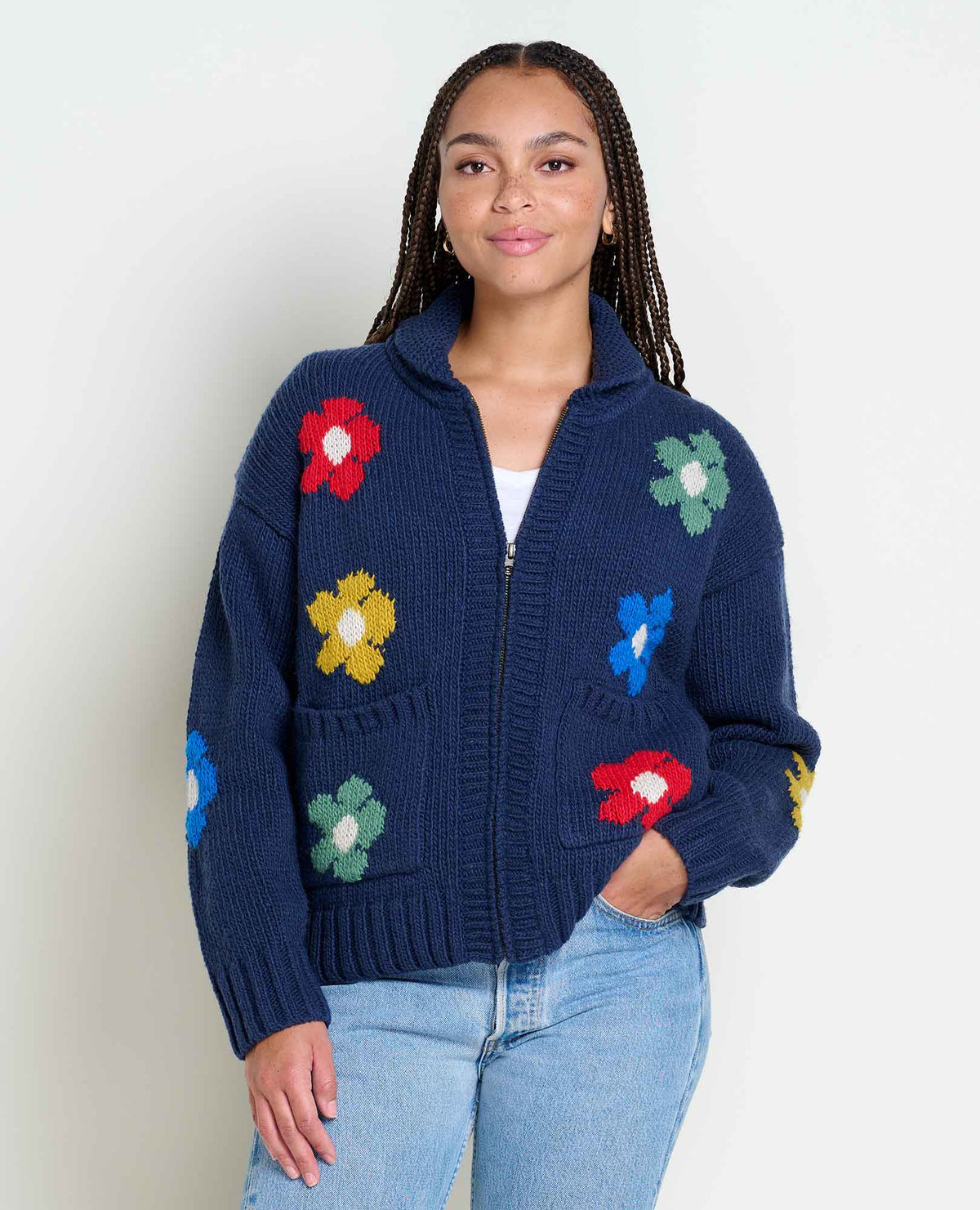 Nitsa Zip Cardigan (Navy Daisy)