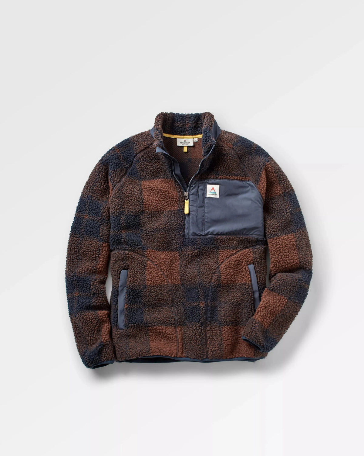 Offroad Recycled Sherpa  1/2 Zip Fleece: Chestnut / Deep Navy Check