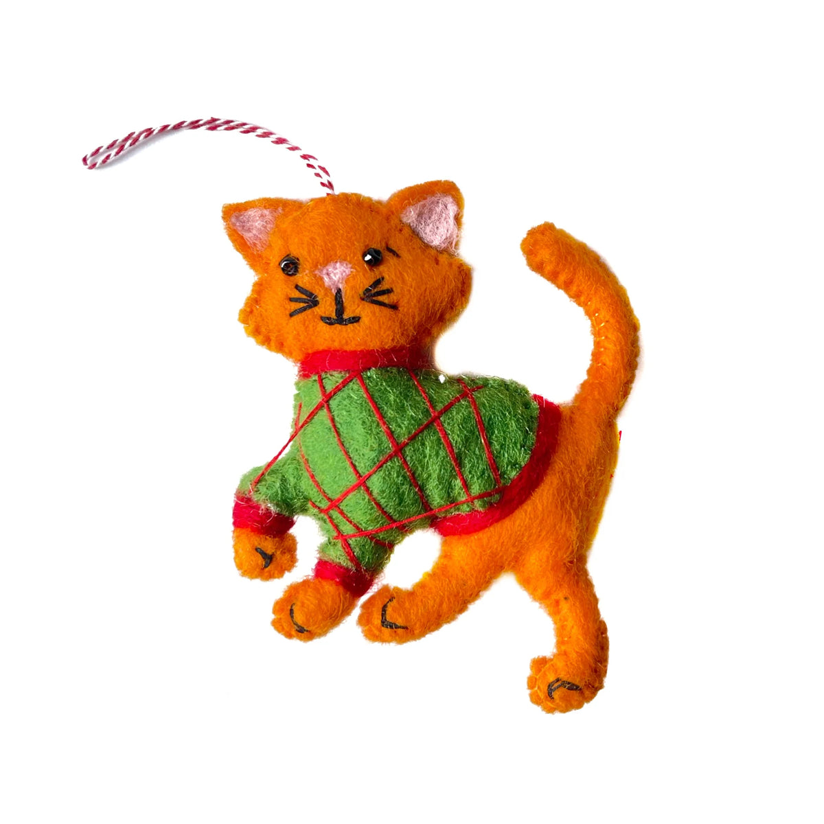 Handmade Felt &amp; Wool: Cat in Sweater Ornament