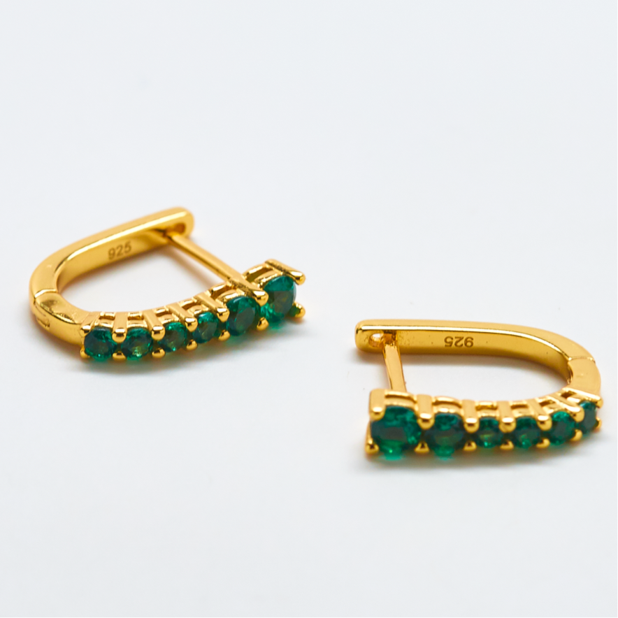 Gold Vermeil Green Cubic Zirconia Huggie Hoop Earrings