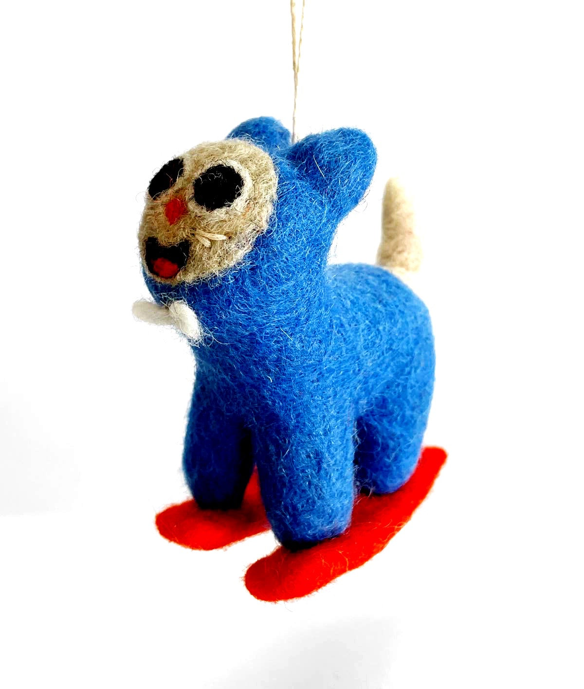 Handmade Felt: “Eddie” Blue Cat Ornament