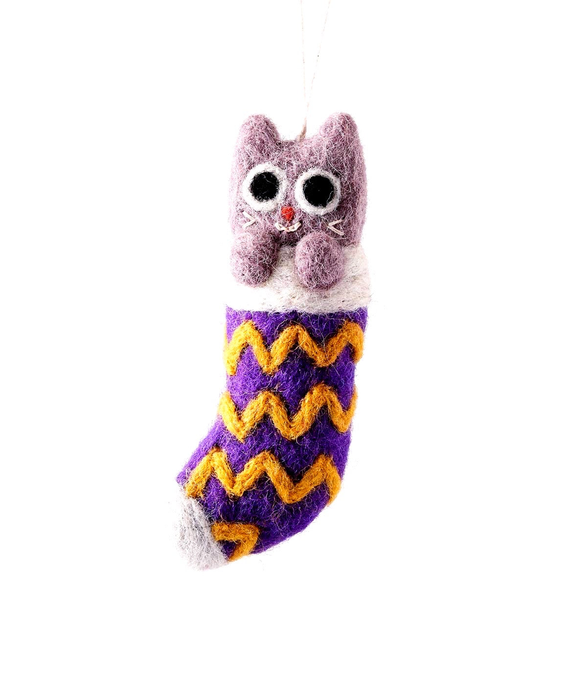 Handmade Felt: “Viv” Cat in Stocking Ornament