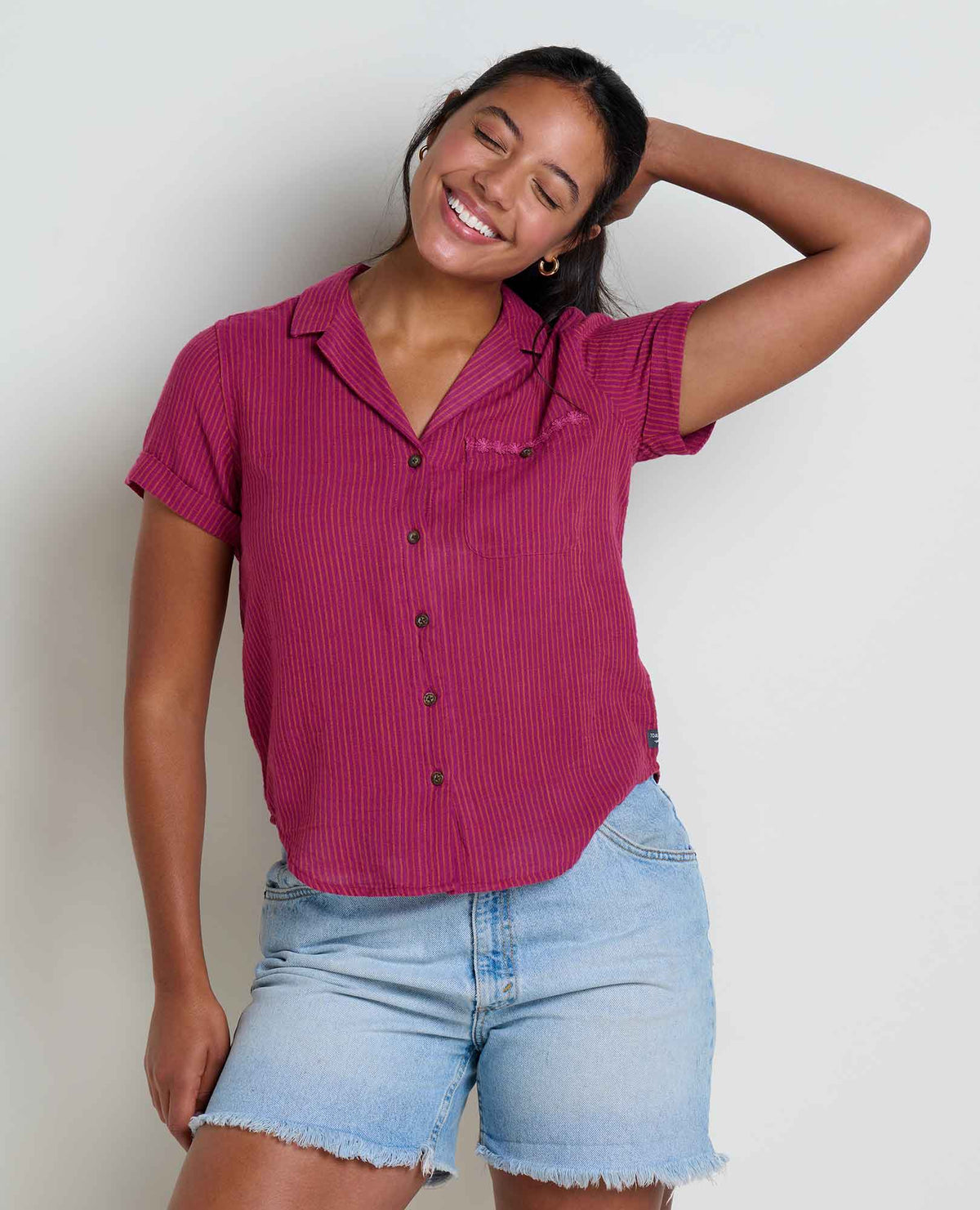 Camp Cove SS Shirt - Boysenberry Daisy Stripe