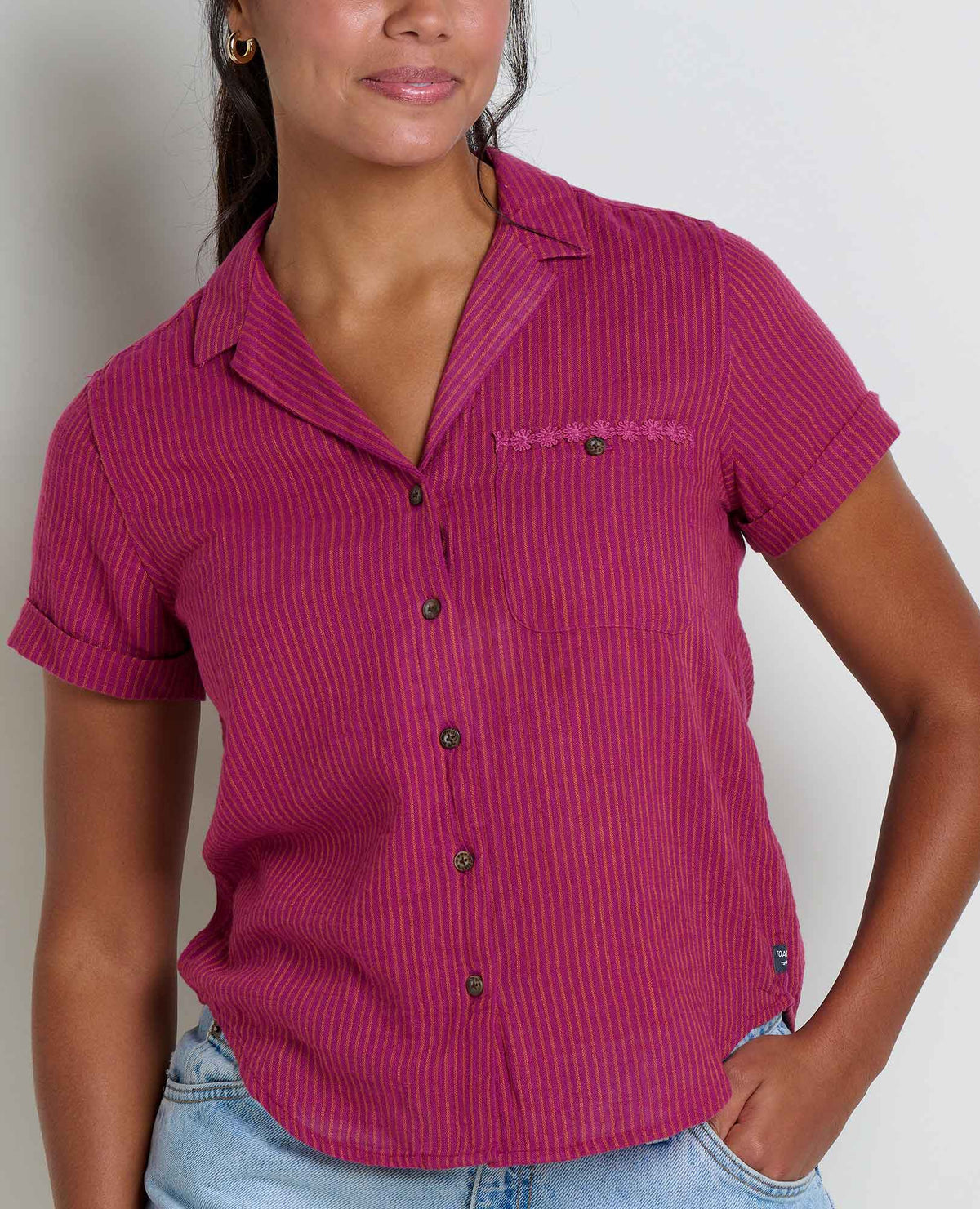 Camp Cove SS Shirt - Boysenberry Daisy Stripe