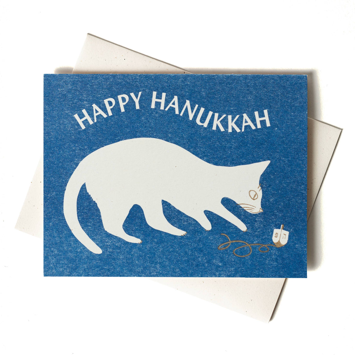 Happy Hanukkah Dreidel Cat - Risograph Card