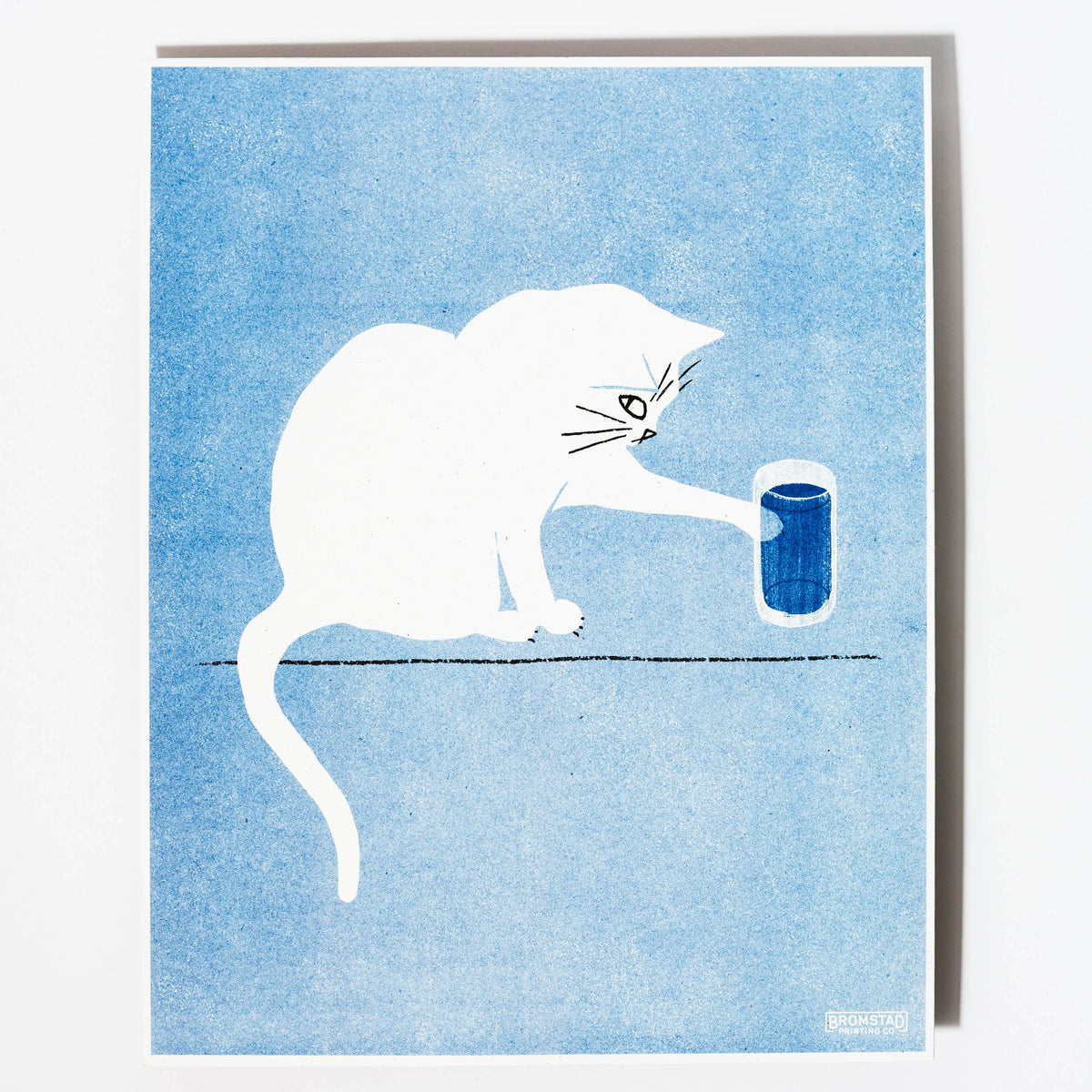 Water Glass Cat - Risograph Print