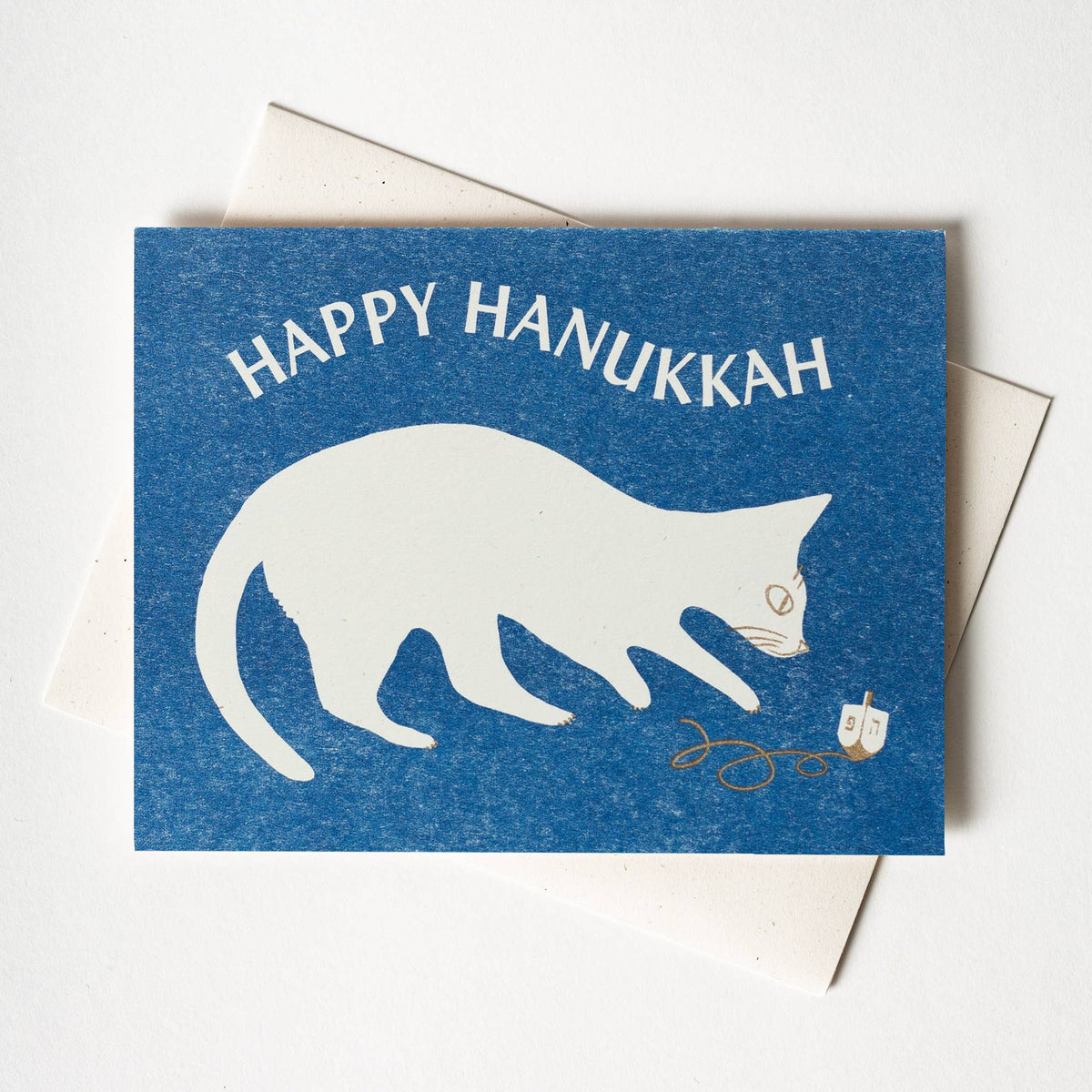 Happy Hanukkah Dreidel Cat - Risograph Card