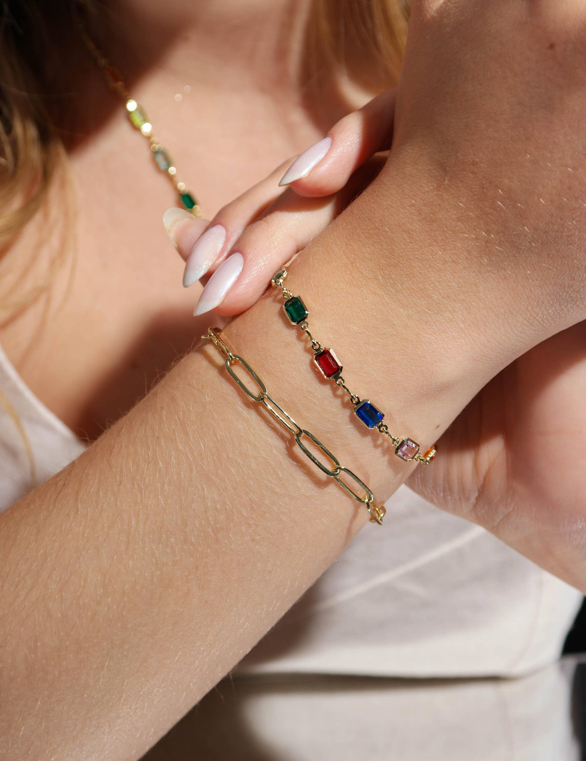 18k Gold Filled Rainbow Bracelet: 7 inches