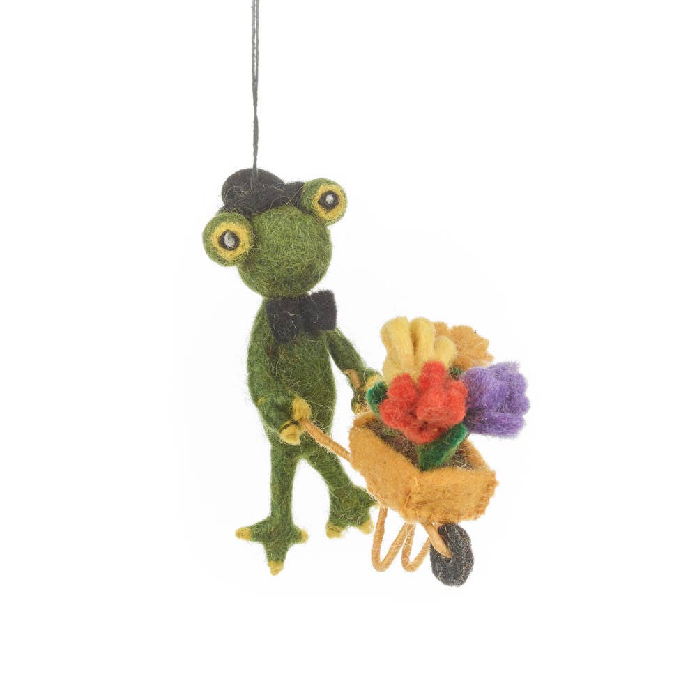 Handmade Felt: “Fletcher” the Florist Frog Ornament