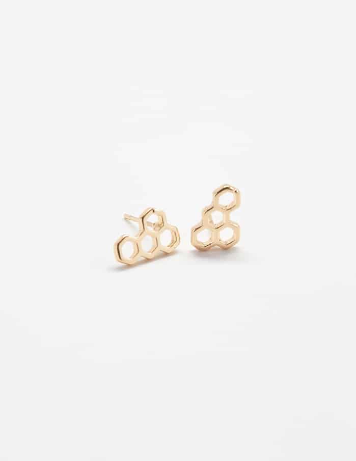 Gold Honeycomb Stud Earring - SINGLE