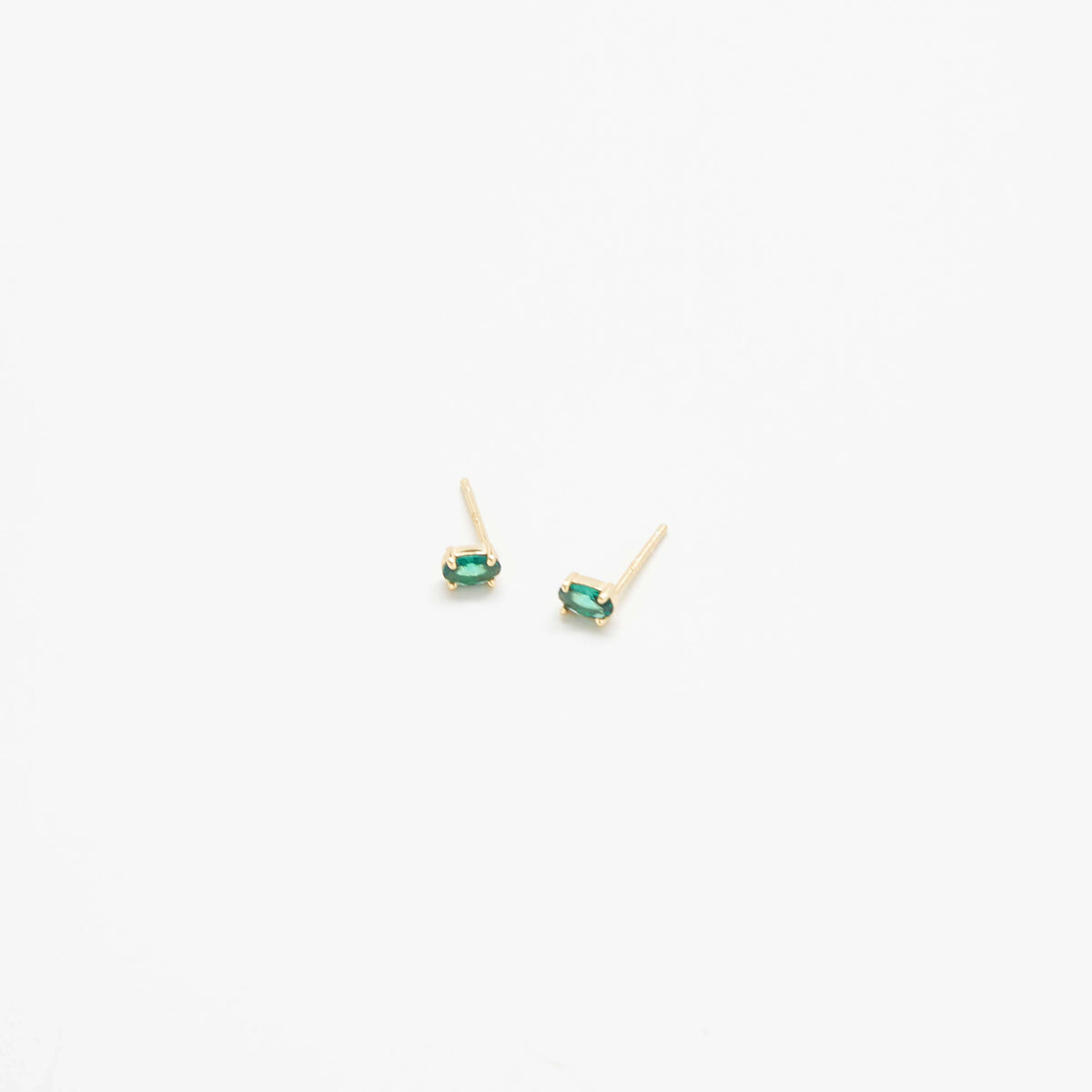 Green Cubic Zirconia Oval Gold Vermeil Stud