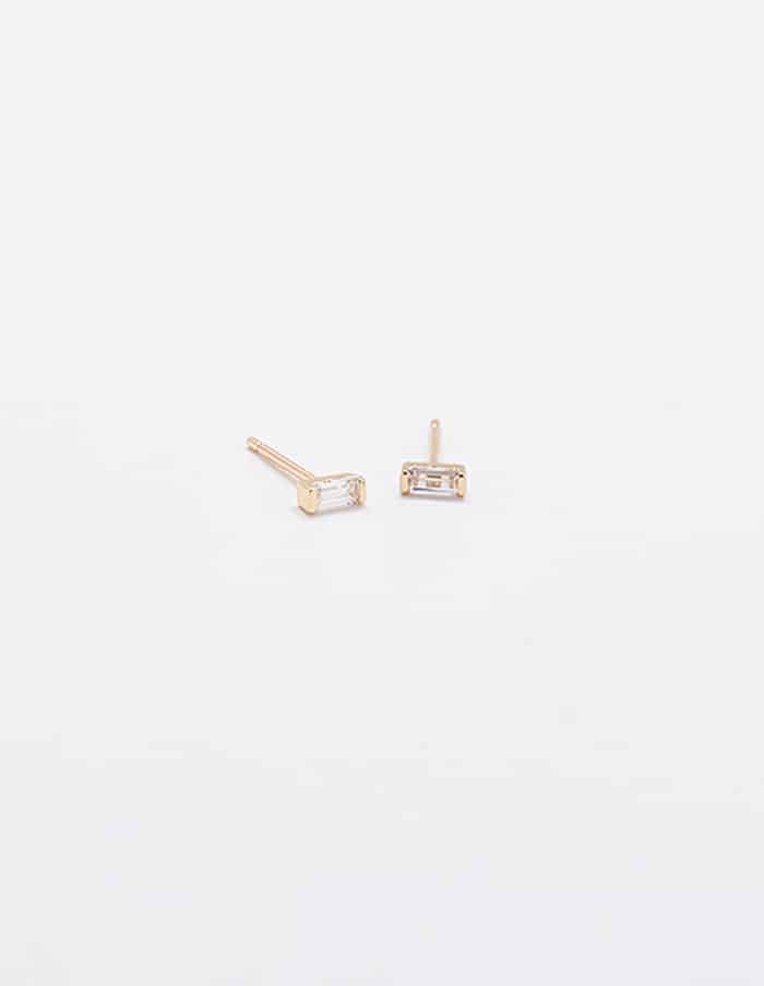 Mini White Baguette Gold Stud SINGLE