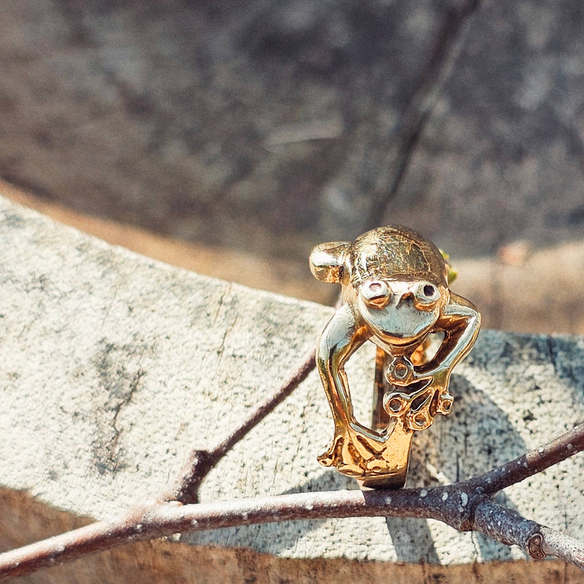 Brass frog animal ring adjustable cute nature jewelry