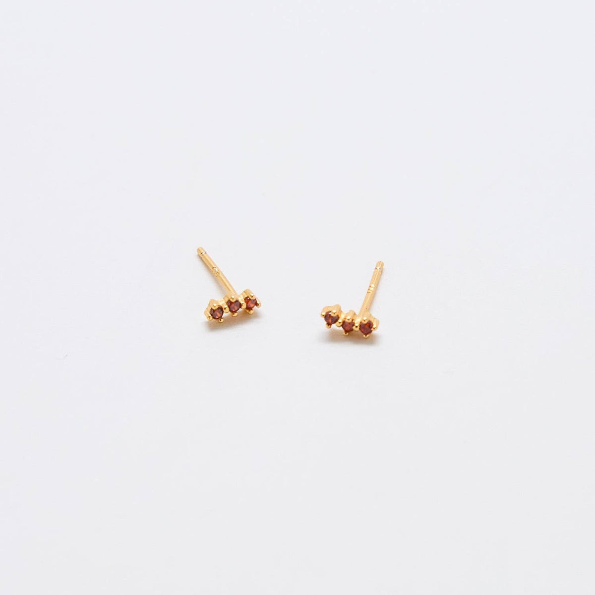 Red Garnet Gold Bar Stud Earring