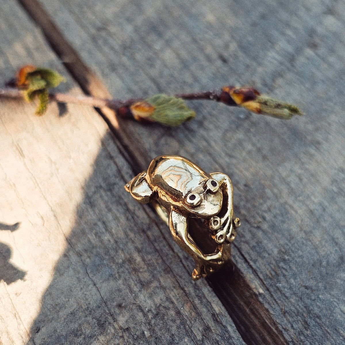 Brass frog animal ring adjustable cute nature jewelry