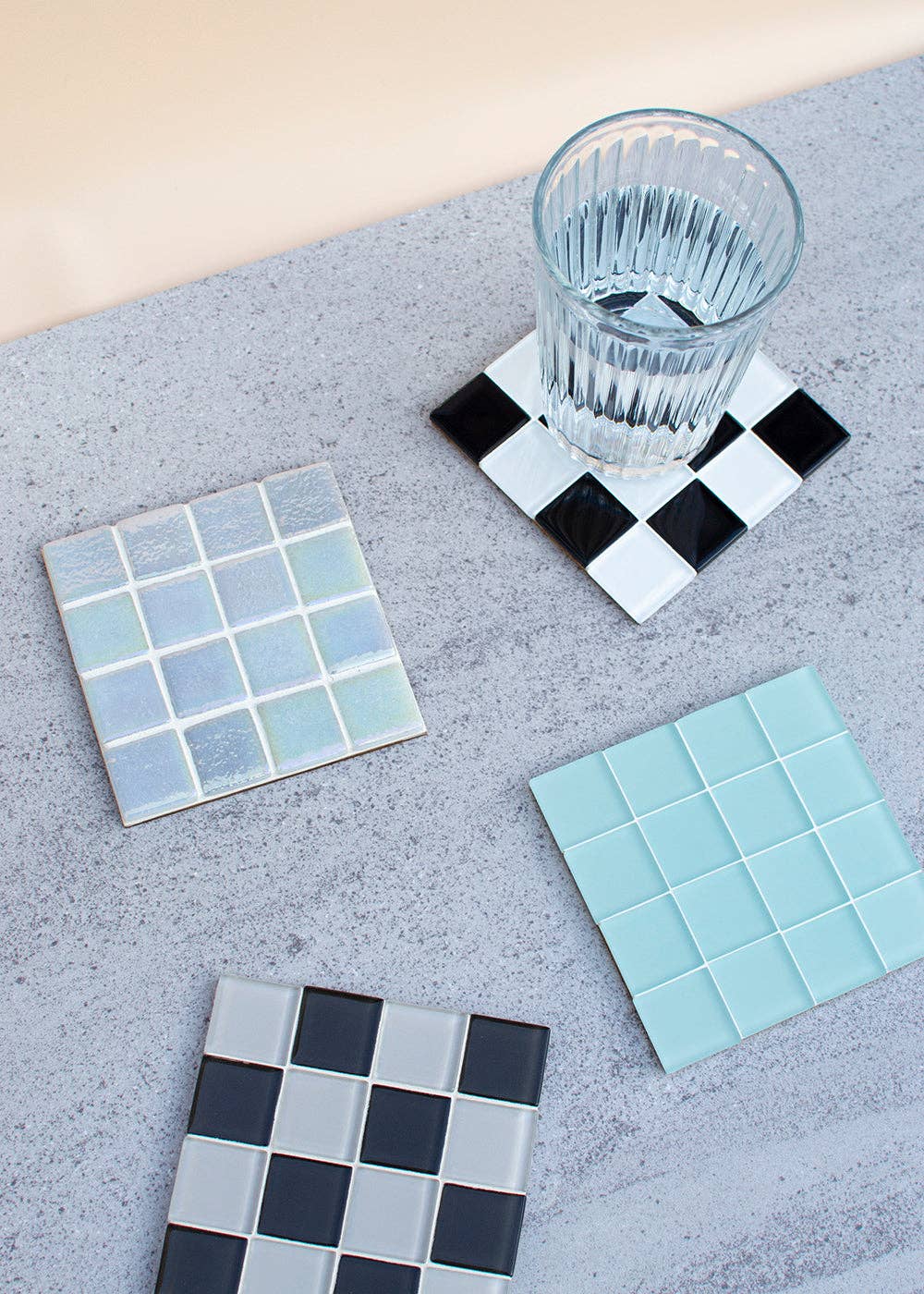 GLASS TILE COASTER - Checkered