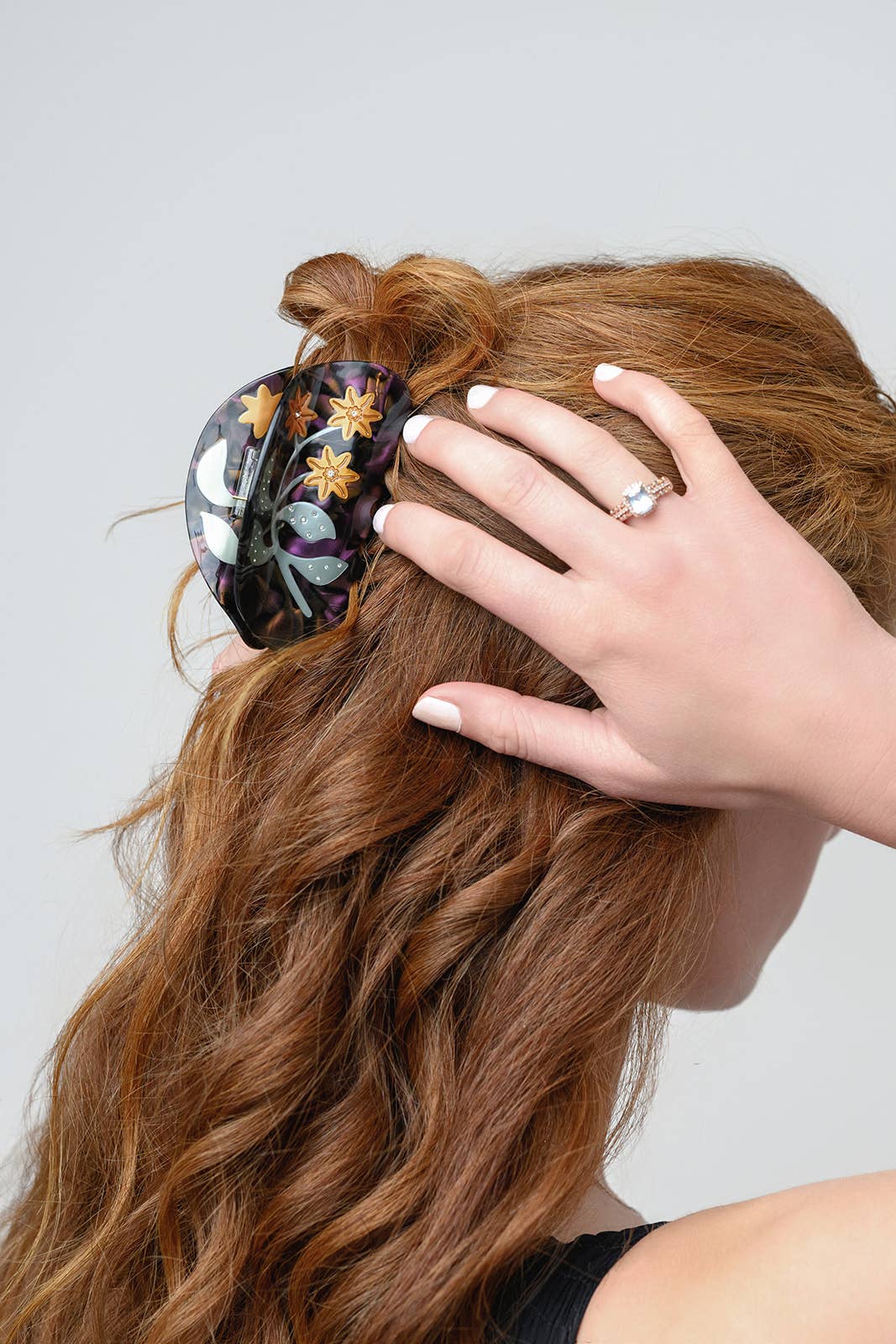 Lady&#39;s Mantle Flower Hair Claw in Purple and Gold Acetate