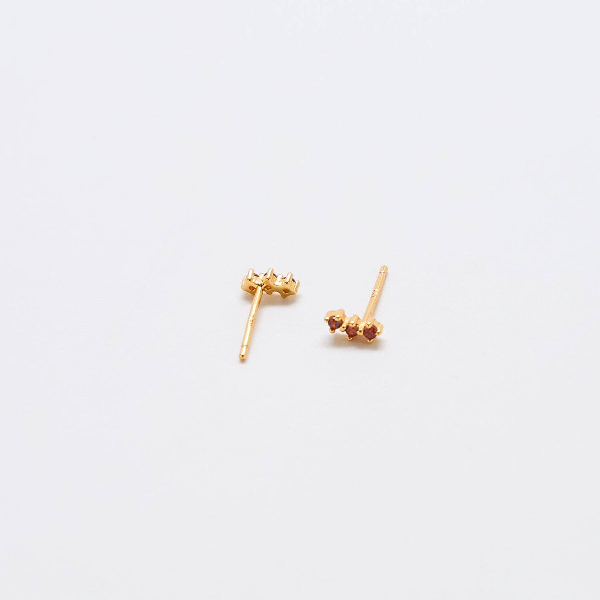 Red Garnet Gold Bar Stud Earring