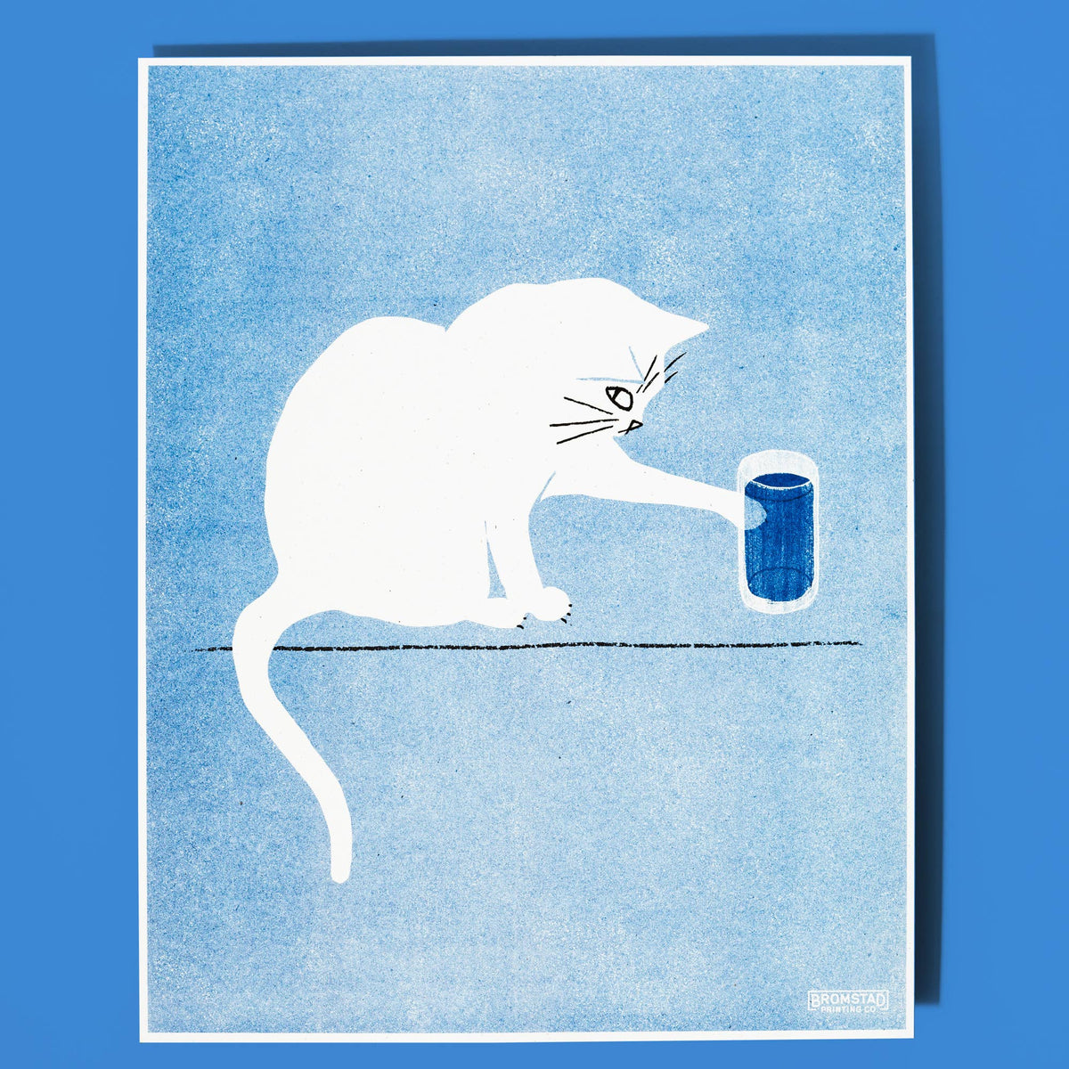 Water Glass Cat - Risograph Print