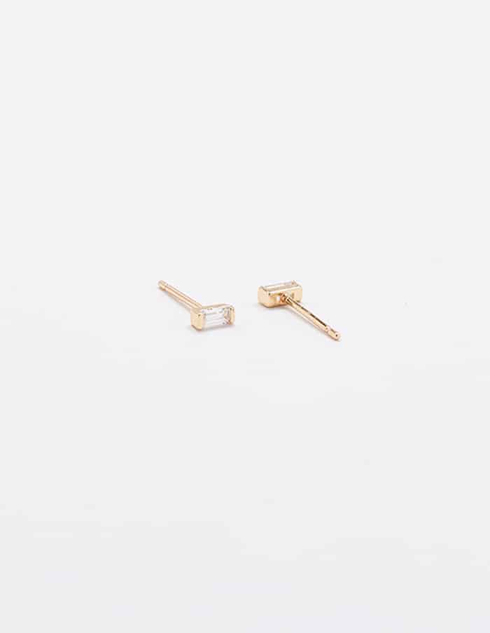 Mini White Baguette Gold Stud SINGLE