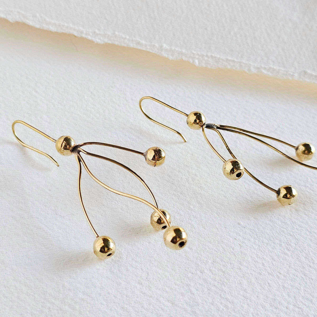 Brass Gold bead Pearl spheres chandelier Earrings