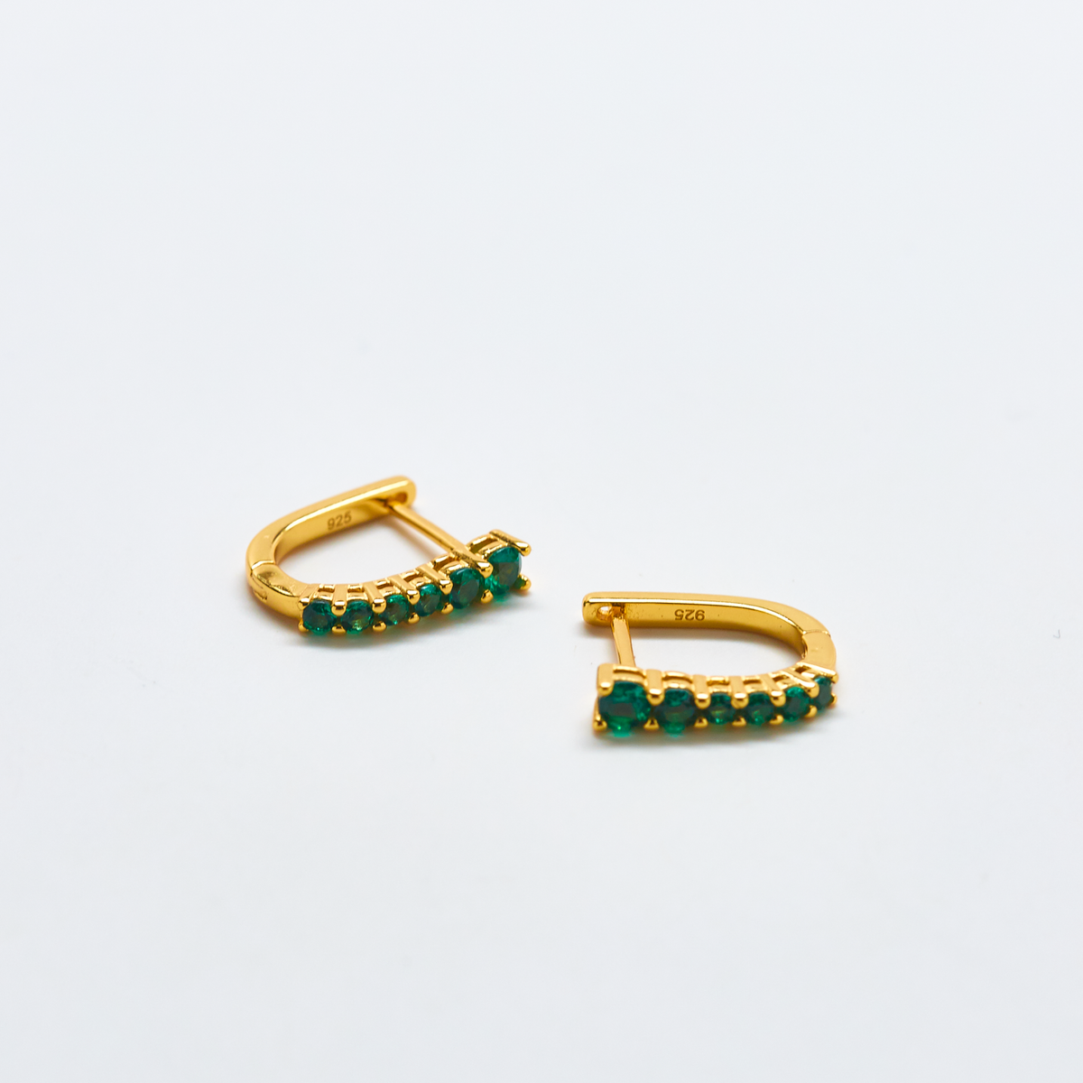 Gold Vermeil Green Cubic Zirconia Huggie Hoop Earrings