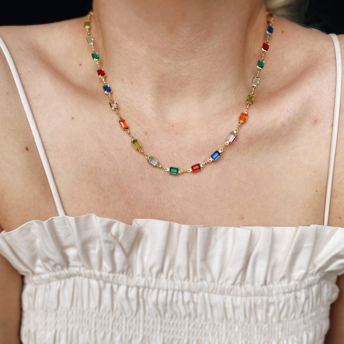 18k Gold Filled Multicolor Necklace: 16&quot; necklace + 2&quot; extension