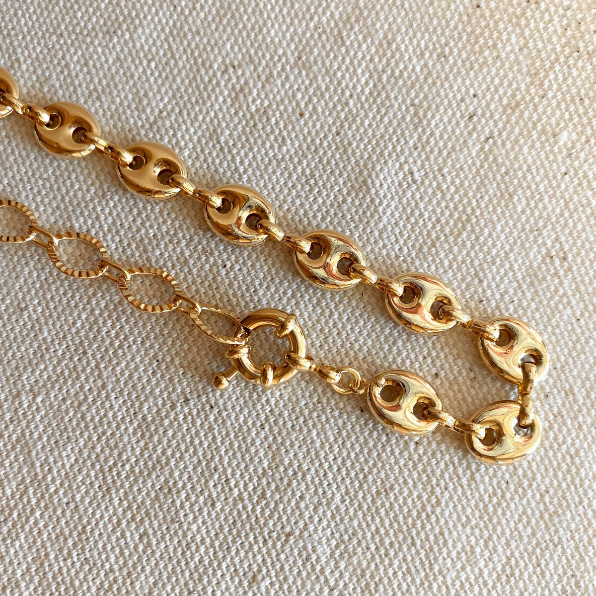 18k Gold Filled Puffy Mariner Choker Featuring Unique Chain Extender