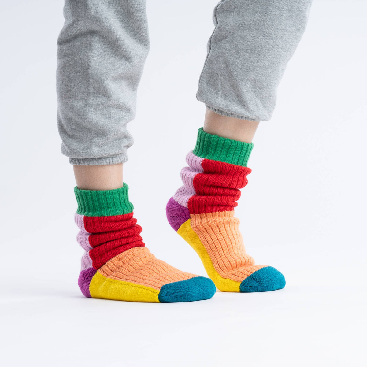 Kaleidoscope Knit House Socks: Peach Red / S/M - W 6-9&lt;br&gt;M 5-7.5