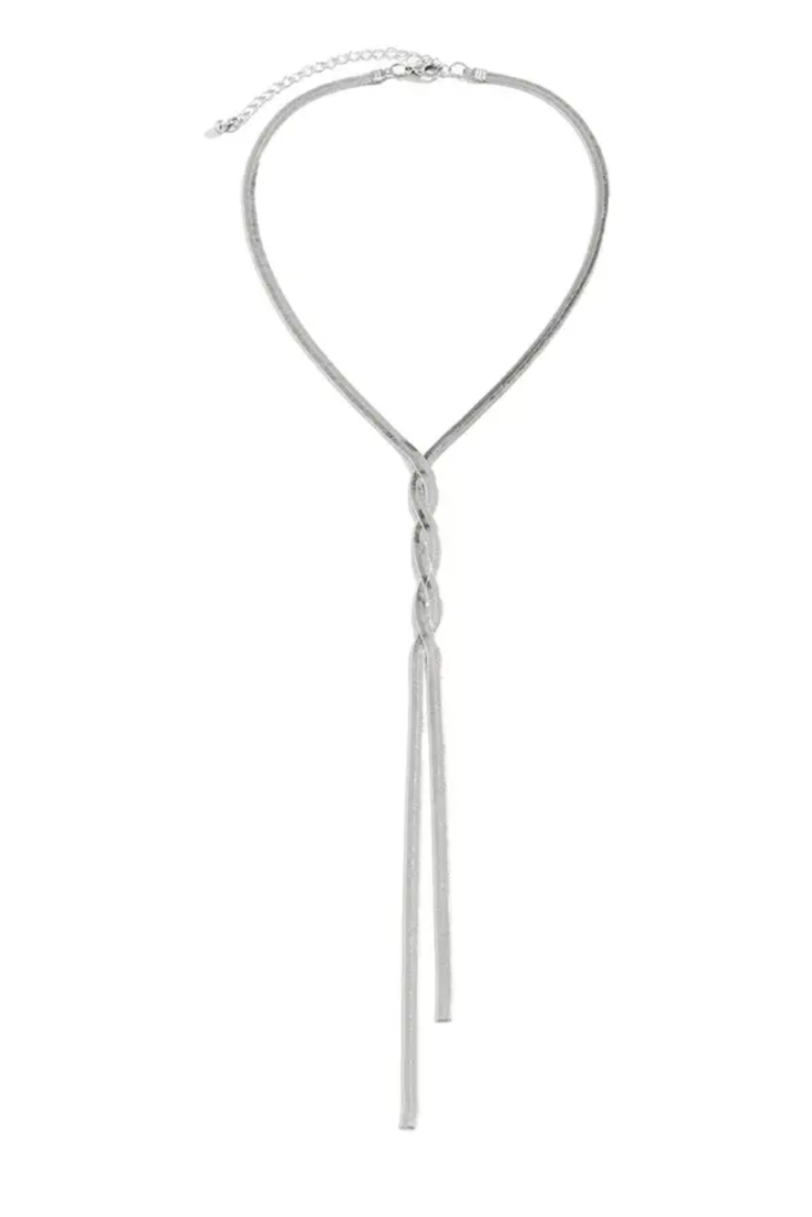 Lariat Snake Chain Braided  Tassel: Silver