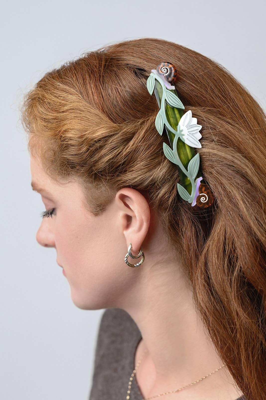 Brocéliande French Barrette With Lotus Flowers and Snails