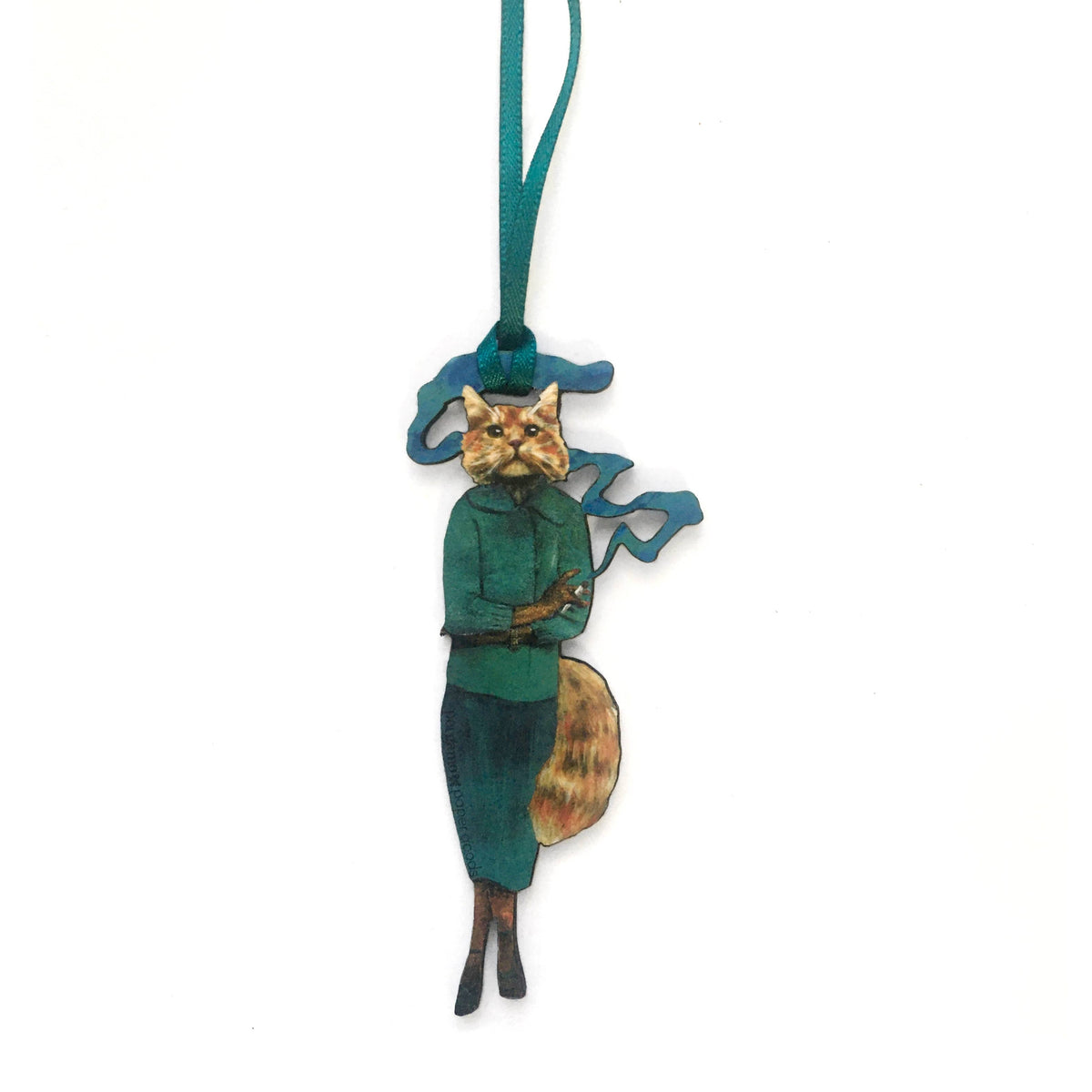 Handmade Wood: Cannabis Cat Animal Christmas Ornament