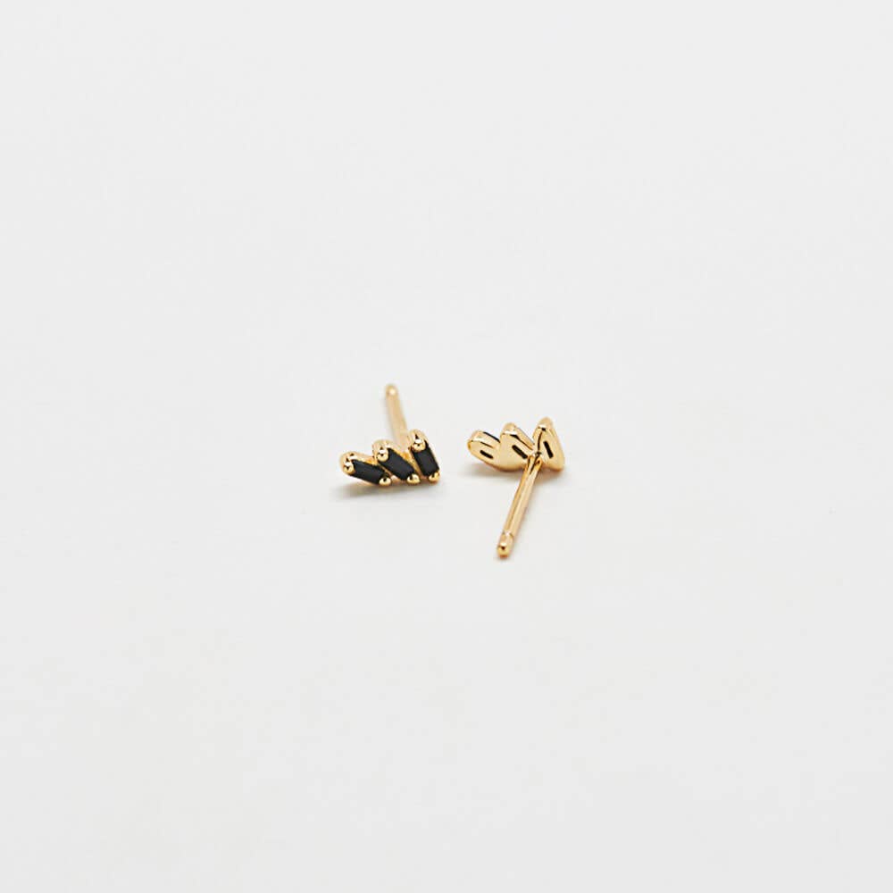 Black Triple Baguette Gold Vermeil Geometric Stud Earring