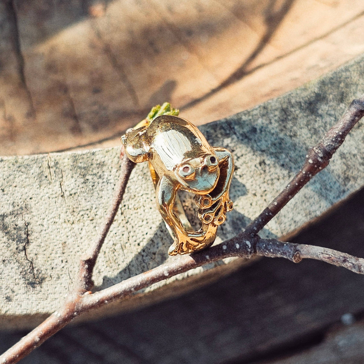 Brass frog animal ring adjustable cute nature jewelry