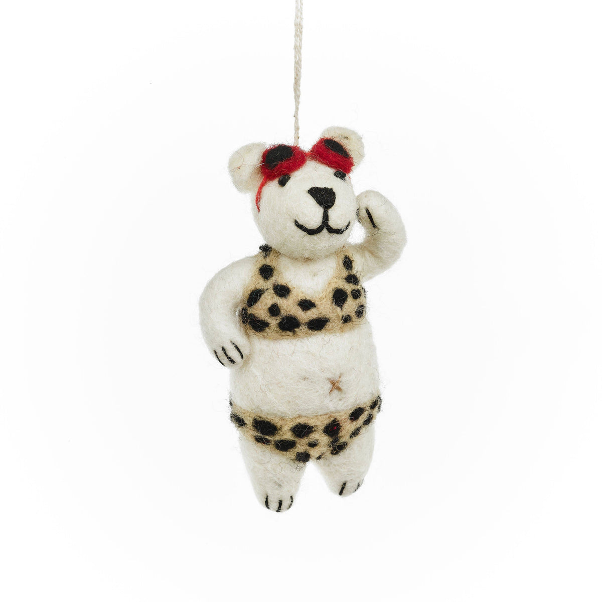 Handmade Felt: Diva Polar Bear Hanging Christmas Ornament